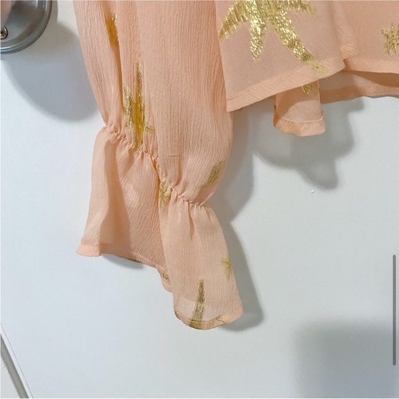 For Love & Lemons Gilded Star Ruffled Sheer Silk Blouse Rose Gold/Pink sz Xsmall - Picture 7 of 14
